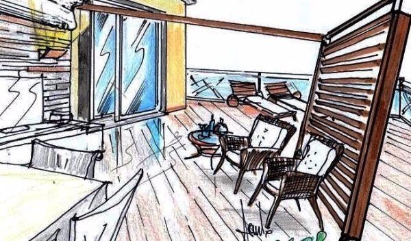 Pergola in terrazza per un living esterno Arredata disegno terrazza