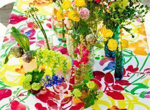 colorful Marimekko tablecloth table