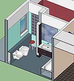 Interno del bagno con accesso in camera