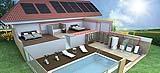 Le utenze di un impianto solare termodinamico: riscaldamento di ambienti e piscine domestiche, e produzione di acqua calda sanitaria.