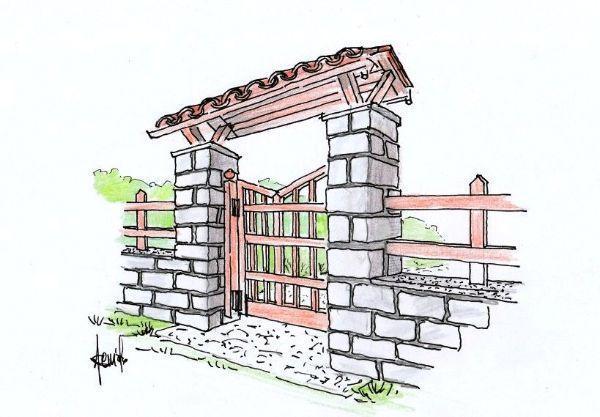 Cancello in legno con pensilina: un progetto rustico Copertura cancello pedonale