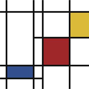 Il progetto della parete attrezzata si ispira ai quadri di Mondrian.