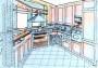 Composizione cucina con doppio angolo: disegno prospettico