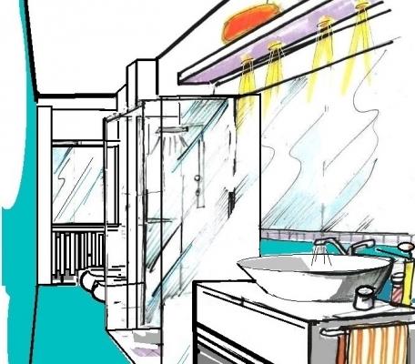 Soluzione progettuale per bagno con box doccia centrale