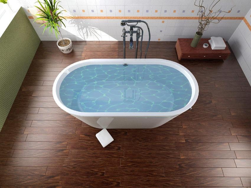 Pavimento bagno realizzato con piastrelle effetto legno