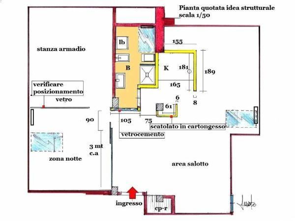 Pianta di progetto distributiva per appartamento mansardato