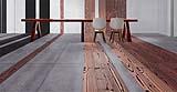 Innovativo pavimento di listoni di gres a effetto legno e grandi piastrelle quadrate