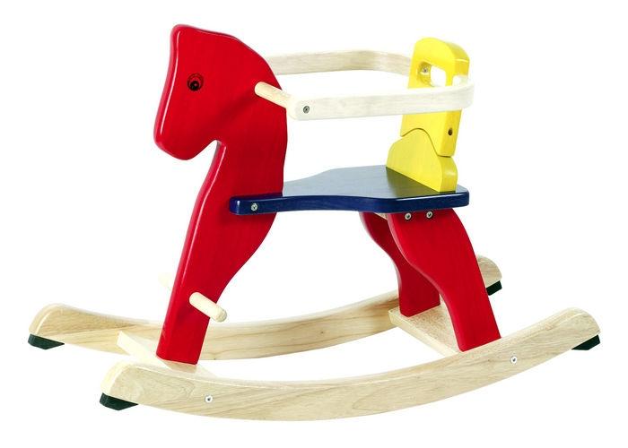 Cavallo a dondolo in legno con protezioni, da Città del Sole