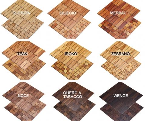 Essenze per i rivestimenti interni a mosaico in legno di Wodewa