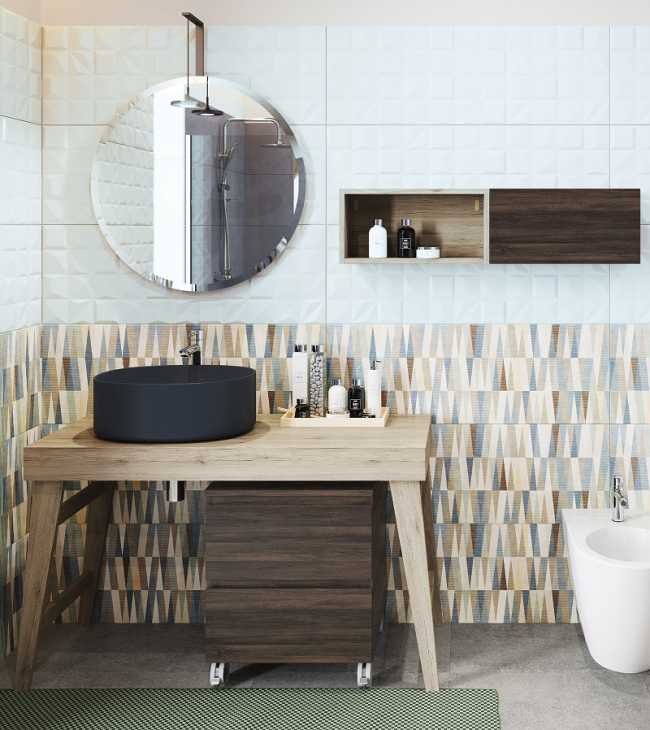 Detail of Wood design bathroom furniture