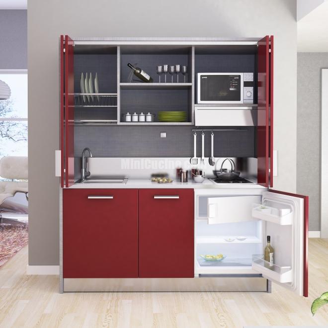 Cucina monoblocco rosso e lavico - Minicucine.com