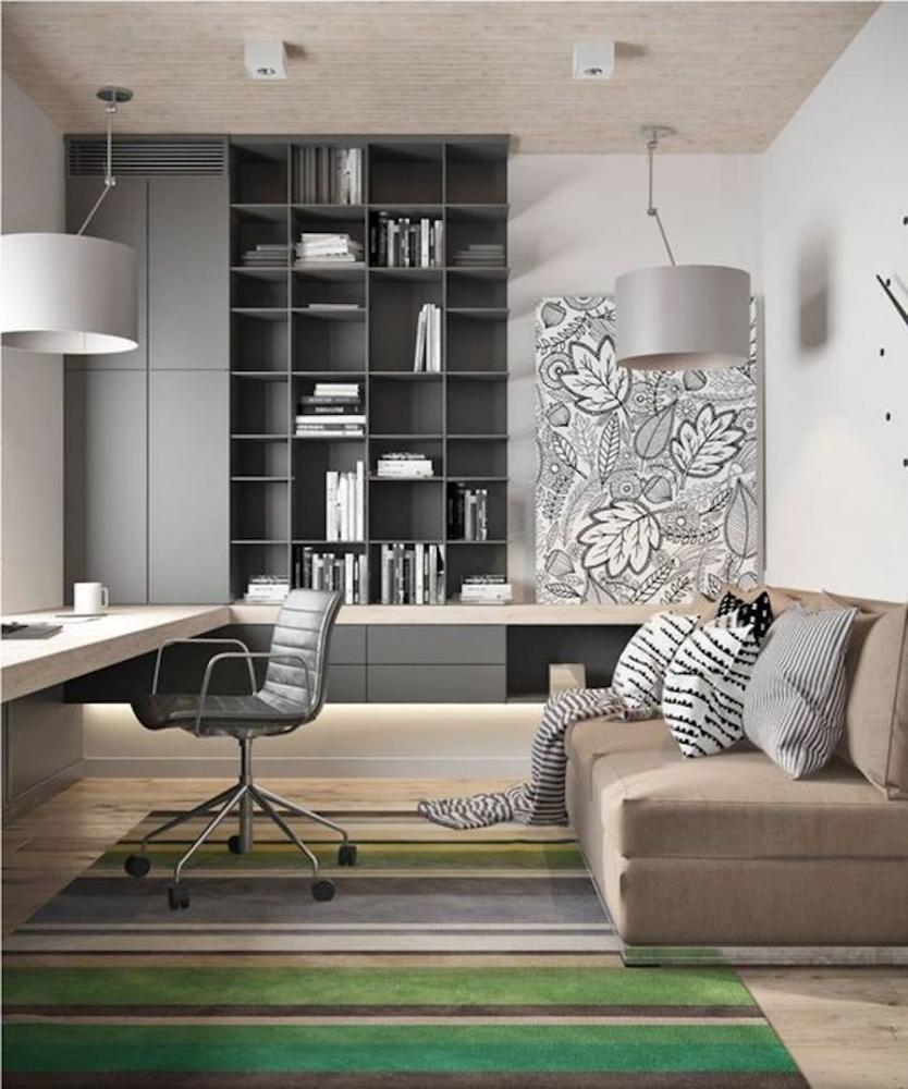 Ufficio domestico in soggiorno con mobili componibili - Fonte foto: Pinterest