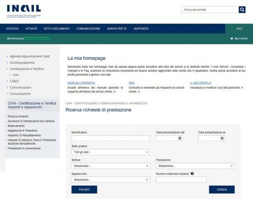 Schermata dal portale INAIL procedura CIVA