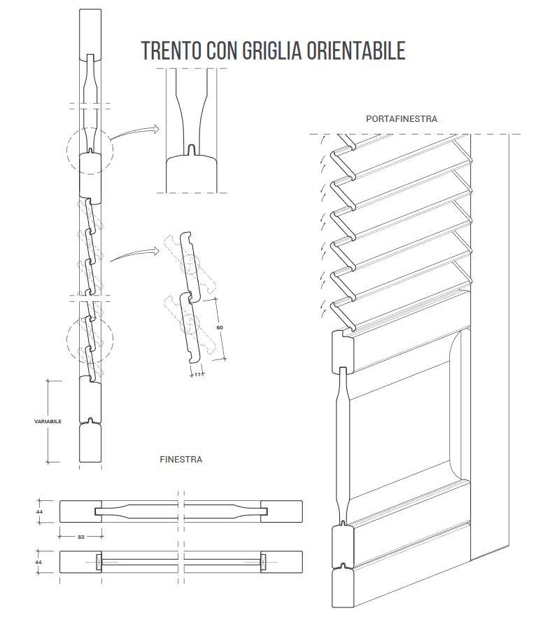 Nardelli, persiana Trento a griglia orientabile, schema tecnico