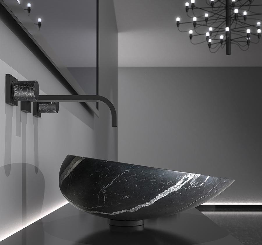 Glass Design, particolare lavabo Kool per il bagno, in marmo nero