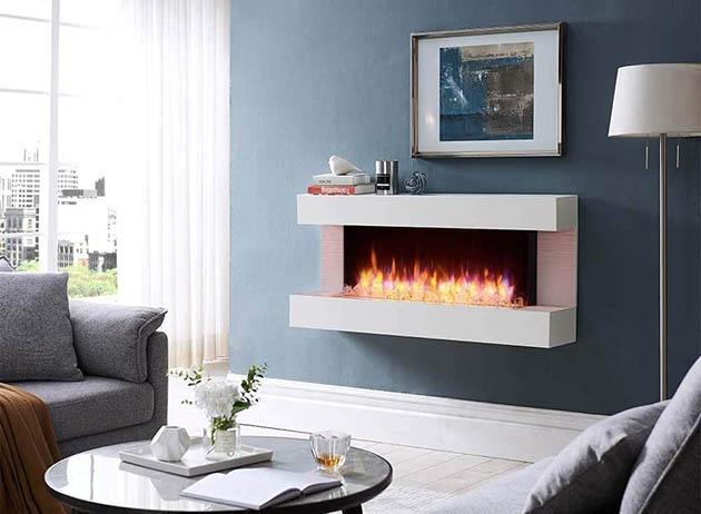 Electric klarstein fireplace with overhang