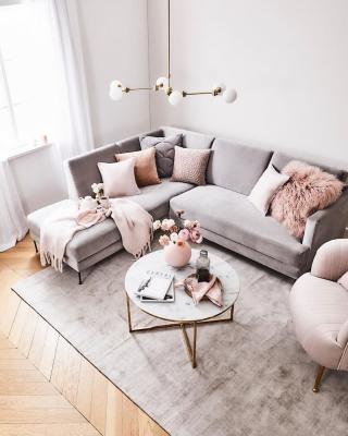 Foto Pinterest - Salotto grigio e rosa