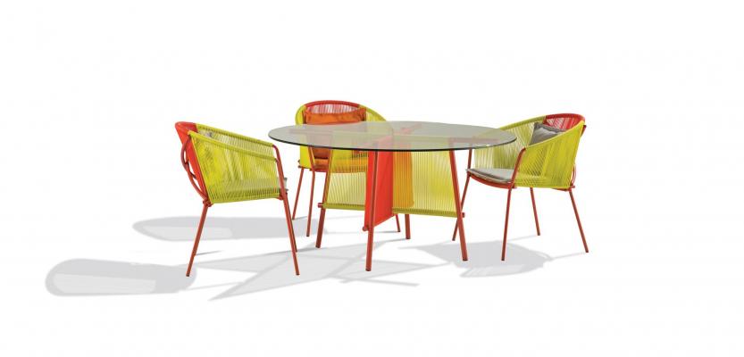 Roche Bobois, Traveler outdoor tavolo tondo in metallo e vetro