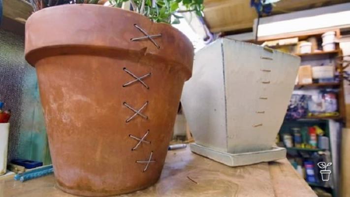 Aggiustare vasi di terracotta con fil di ferro, da abc.net.au