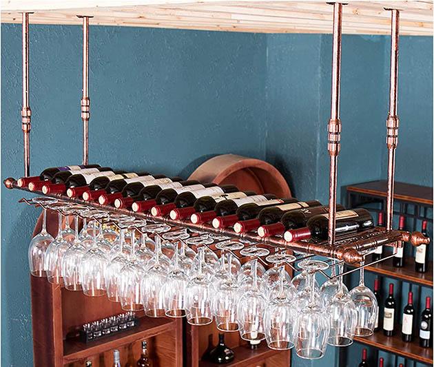 Nero Porta Bicchiere da Vino Sospeso Supporto per Calice per Bar Cucina Wine Cabinet Wine Glass Storage Collection Porta Bicchiere di Vino con Viti Portabottiglie da Parete in Metallo 