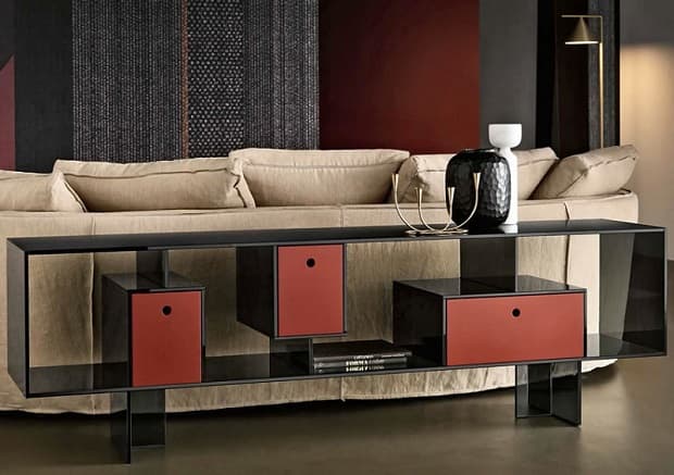 The sideboard behind the Liber M sofa by Tonelli Design 