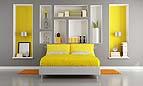 Camera da letto pareti due colori: grigio e giallo