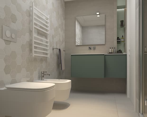 Ideas de renovación del hogar: renderizado del baño del estudio Blu Space