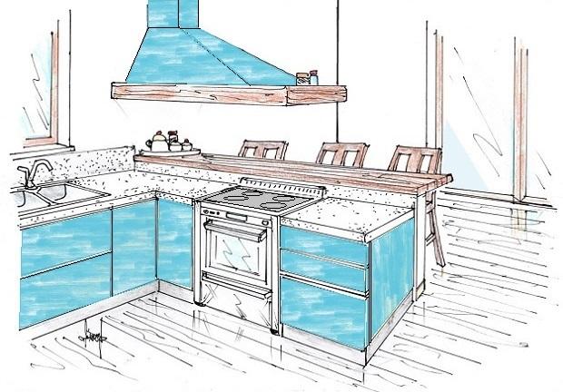 Turquoise kitchen for beach house - Designer Antonio Previato