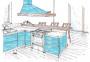 Cucina turchese per casa al mare - Progettista Designer Antonio Previato