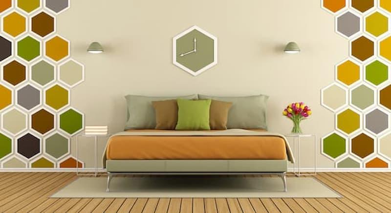 Camera da letto arancione e verde in stile autunnale