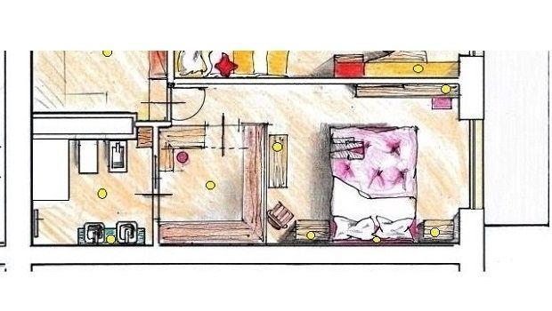 Progetto di cabina armadio passante tra camera e bagno
