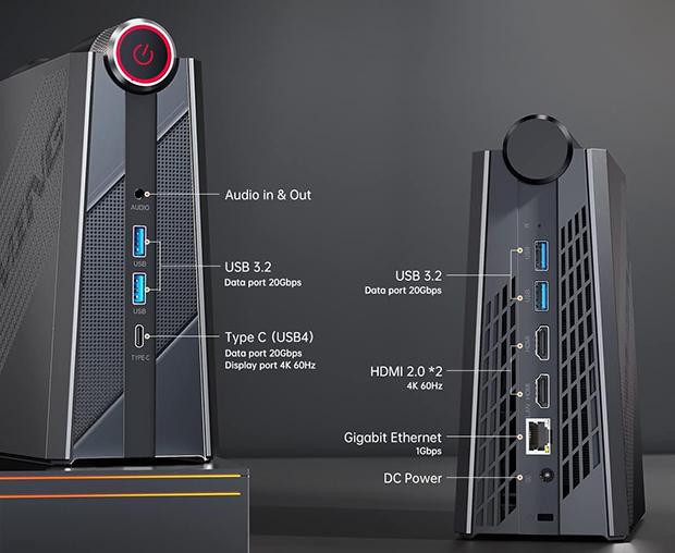 Porte di connessione del mini pc Nipogi