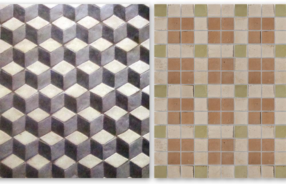 Motivi Cubi e Agadir della serie di mini piastrelle Mosaico di Cottovietri