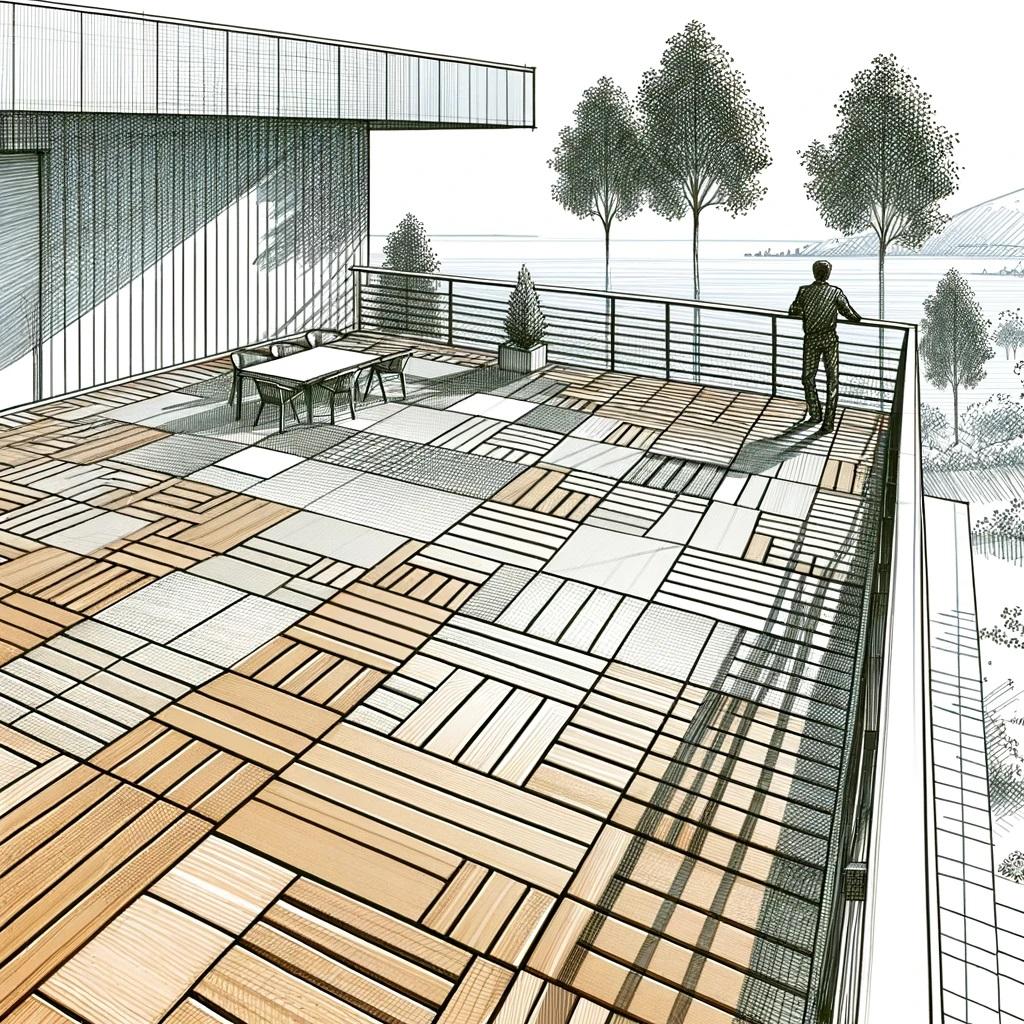 Schizzo di terrazza con pavimento in legno