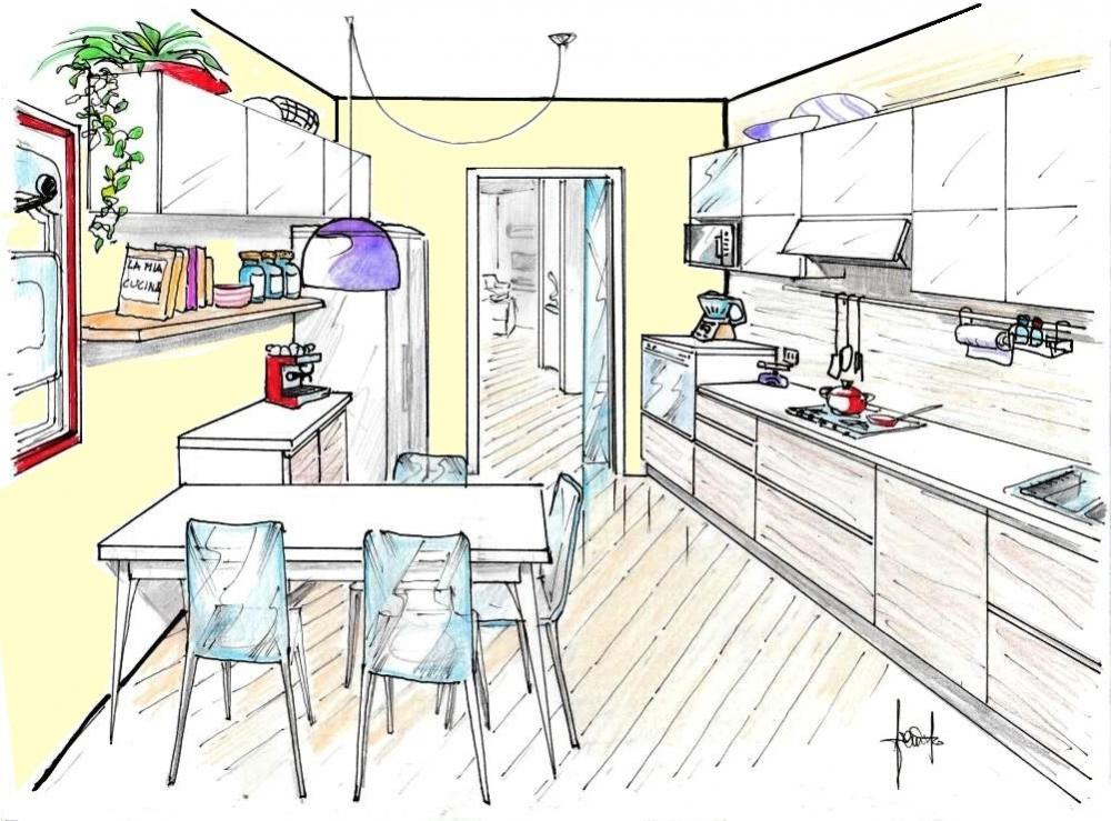 Cucina 2 pareti e tavolo  a muro - disegno di progetto by Antonio Previato