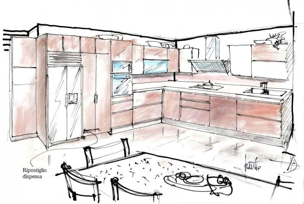 Progetto cucina angolare - disegno di Antonio Previato