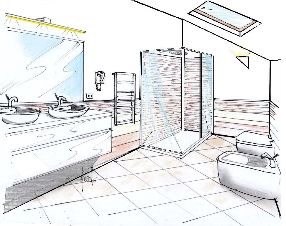 Bagno in mansarda con doccia e 2 lavabi - Antonio Previato Progettista