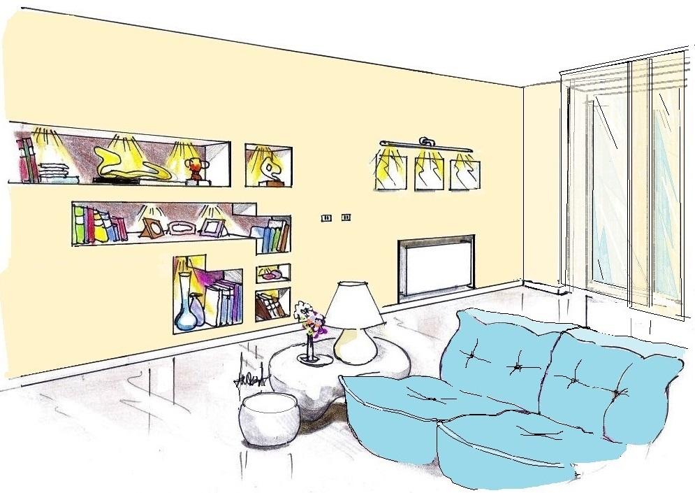 Ricavare nicchie in soggiorno - disegno di Antonio Previato Progettista