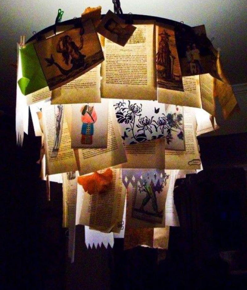 Anche i giornali sono utili per lampadari fai da te. Foto da Pinterest