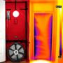 Blower Door Test e immagine termografica che evidenzia infiltrazioni di aria  (foto termocamerafacile.it)