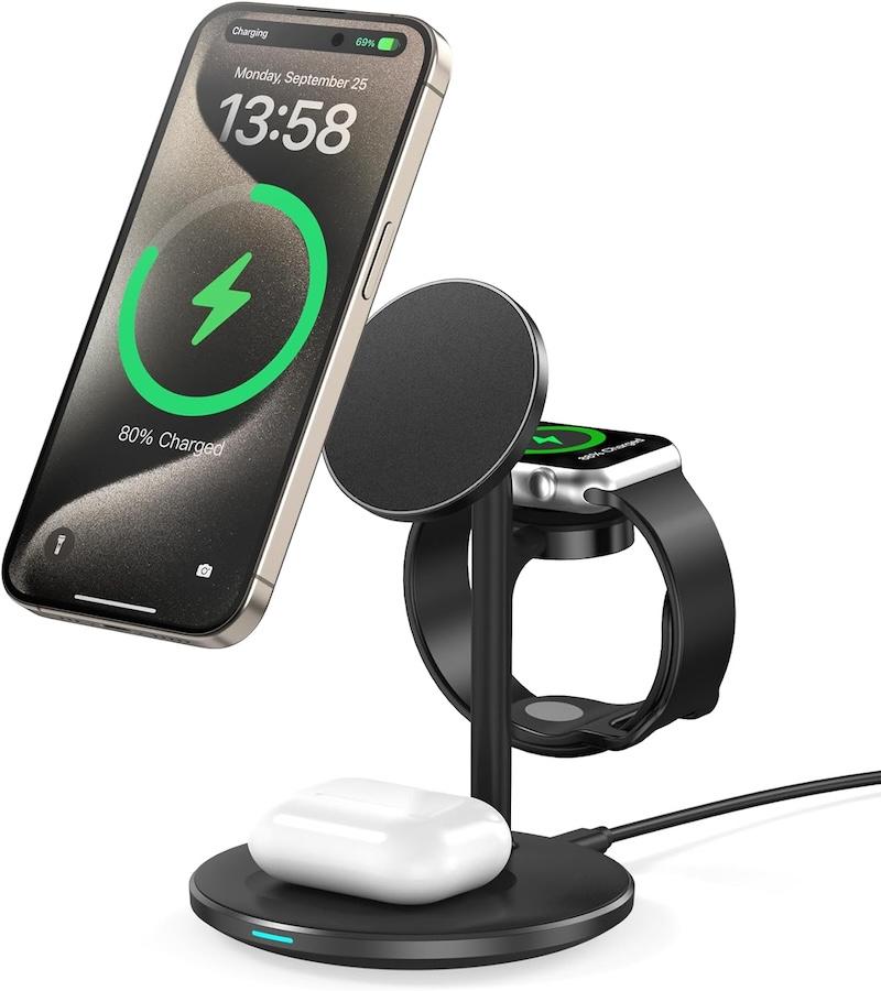 Inductive smartphone, headphones and smartwatch charging station - Photo source: Deesooco