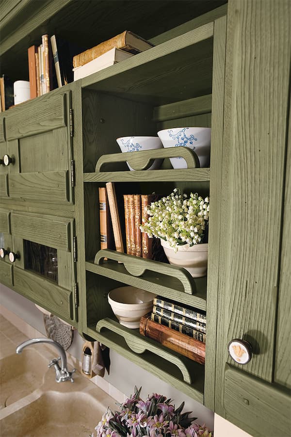 Cucina finta muratura con pensili verdi - Cucine LUBE