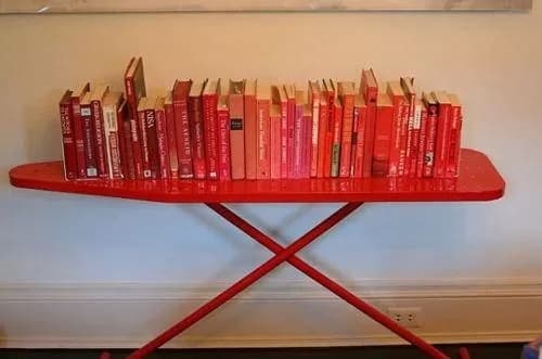 Bookcase with reused ironing board, from Pinterest 