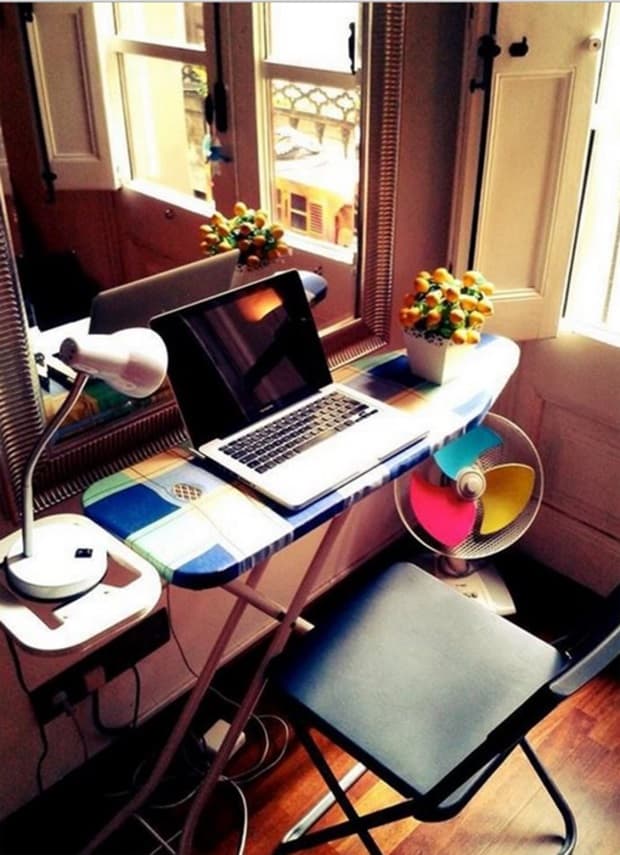 Desk made from recycled ironing board, from Pinterest 