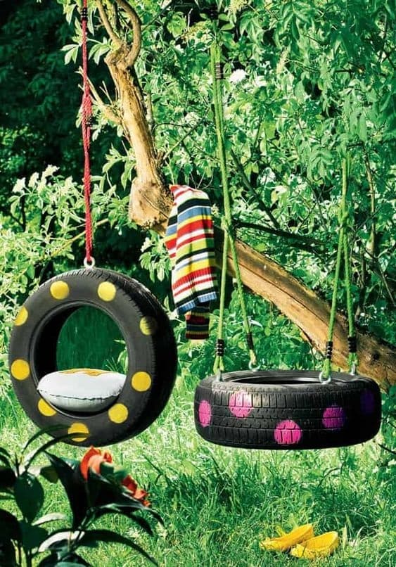 Outdoor swing reused tires, from builtbykids.com 