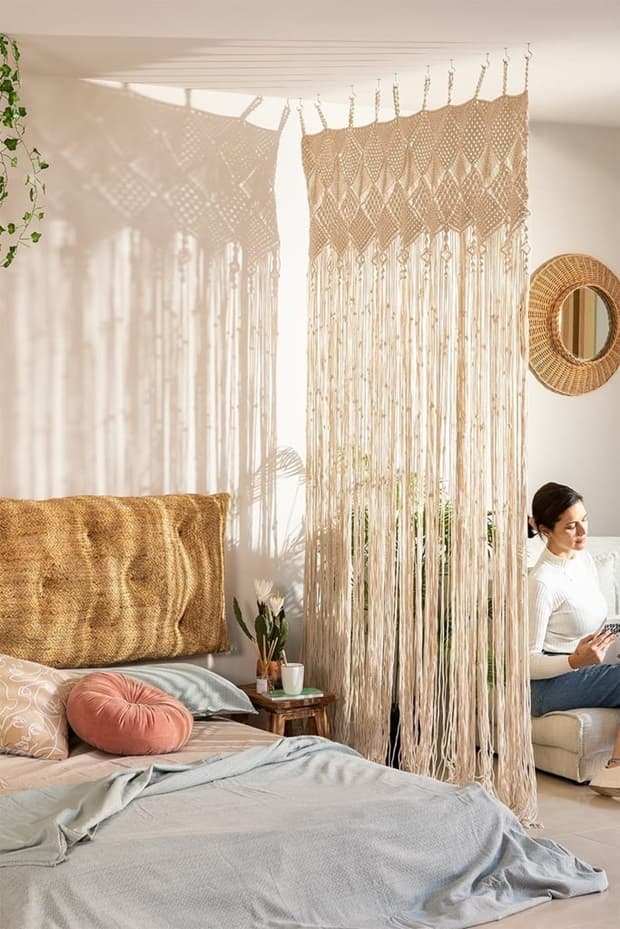 Room Divider with Macrame Curtain, from Pinterest 