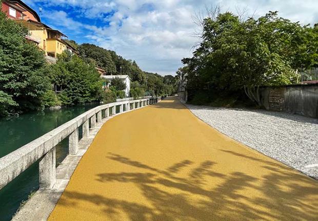 Cycle-pedestrian path with colored asphalt, by CORECOM