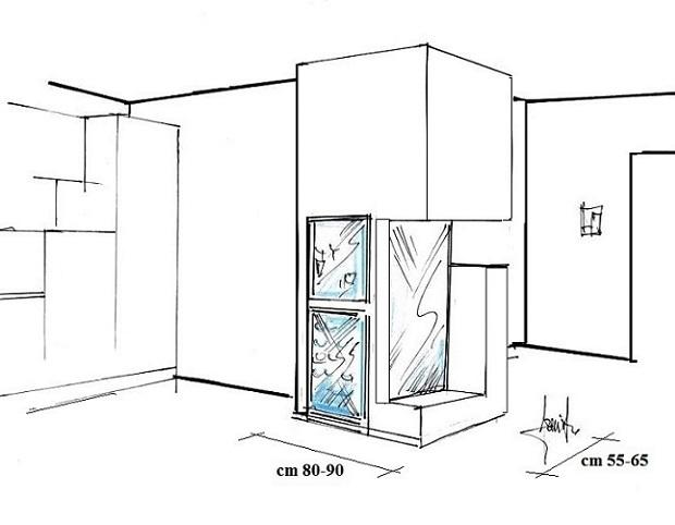 Plasterboard and wine cellar around pillar - Antonio Previato