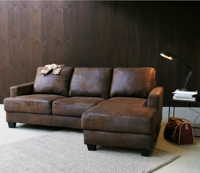 Brown 3-4 seater right corner sofa in imitation leather by Maisons du Monde