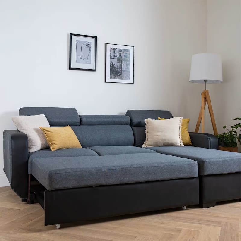 3-seater corner sofa with pull-out bed and container in Warren two-tone fabric by Maisons du Monde